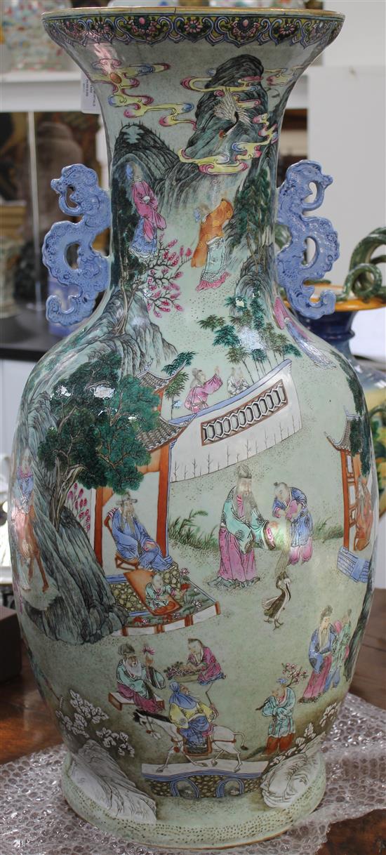 A massive Chinese famille rose foreign ambassadors vase, Daoguang period (1821-50), 77.5cm, some damage to neck and foot